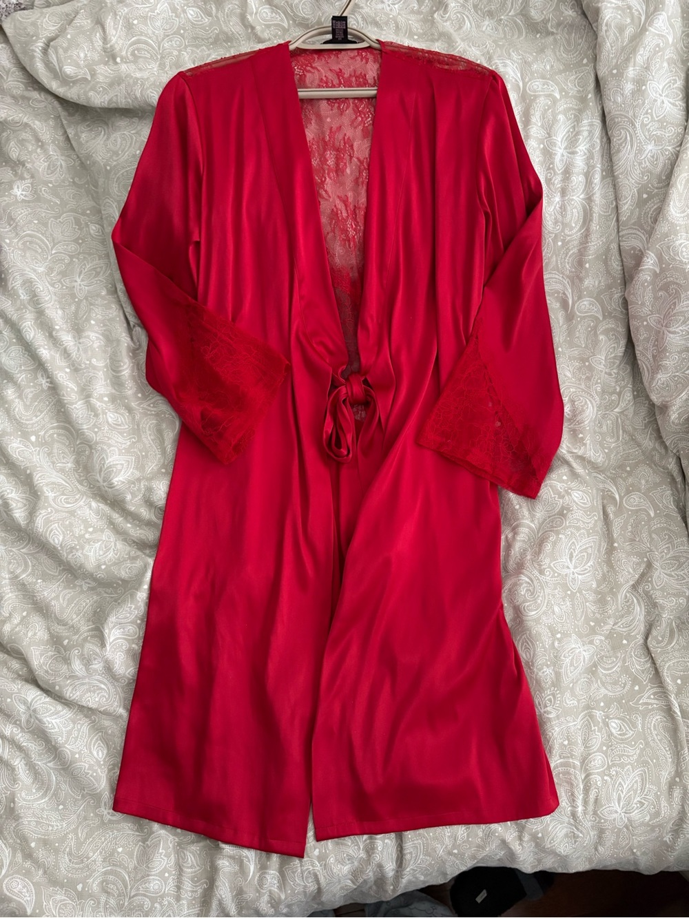 Victoria's Secret Red Lace-Trim Satin Robe